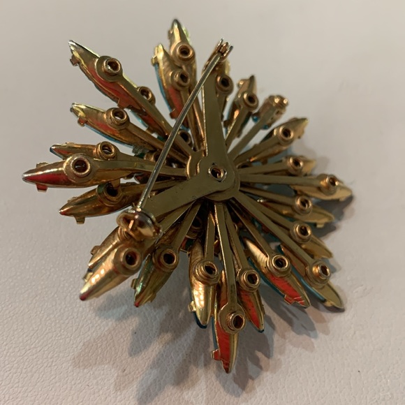 Vintage Large Aqua Blue Aurora Borealis Flower Starburst Pin Brooch - Picture 5 of 5